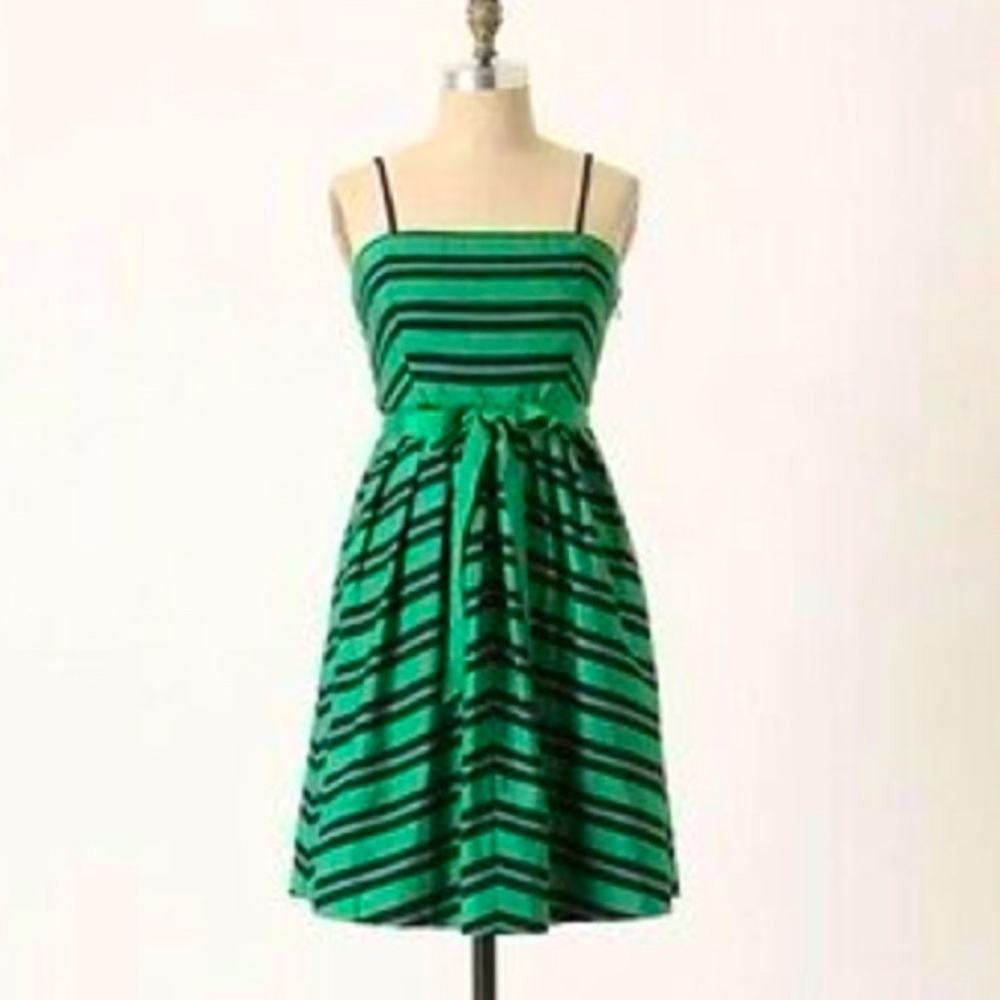 Anthropologie Grosgrain Navy and Green Peaks Dress